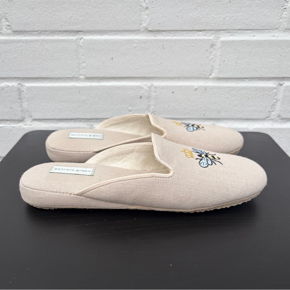 Patricia Green Queen Bee Embroidered Linen Slippers, SZ 9 MSRP $128 - Picture 4 of 7